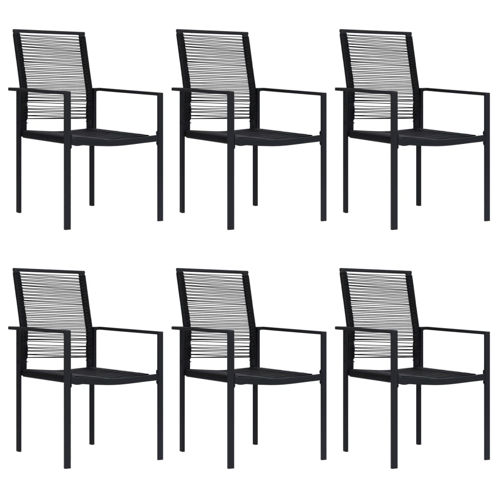 Dining Set | Black | Glass, Powder-Coated Steel, PVC Rattan | 7-piece set