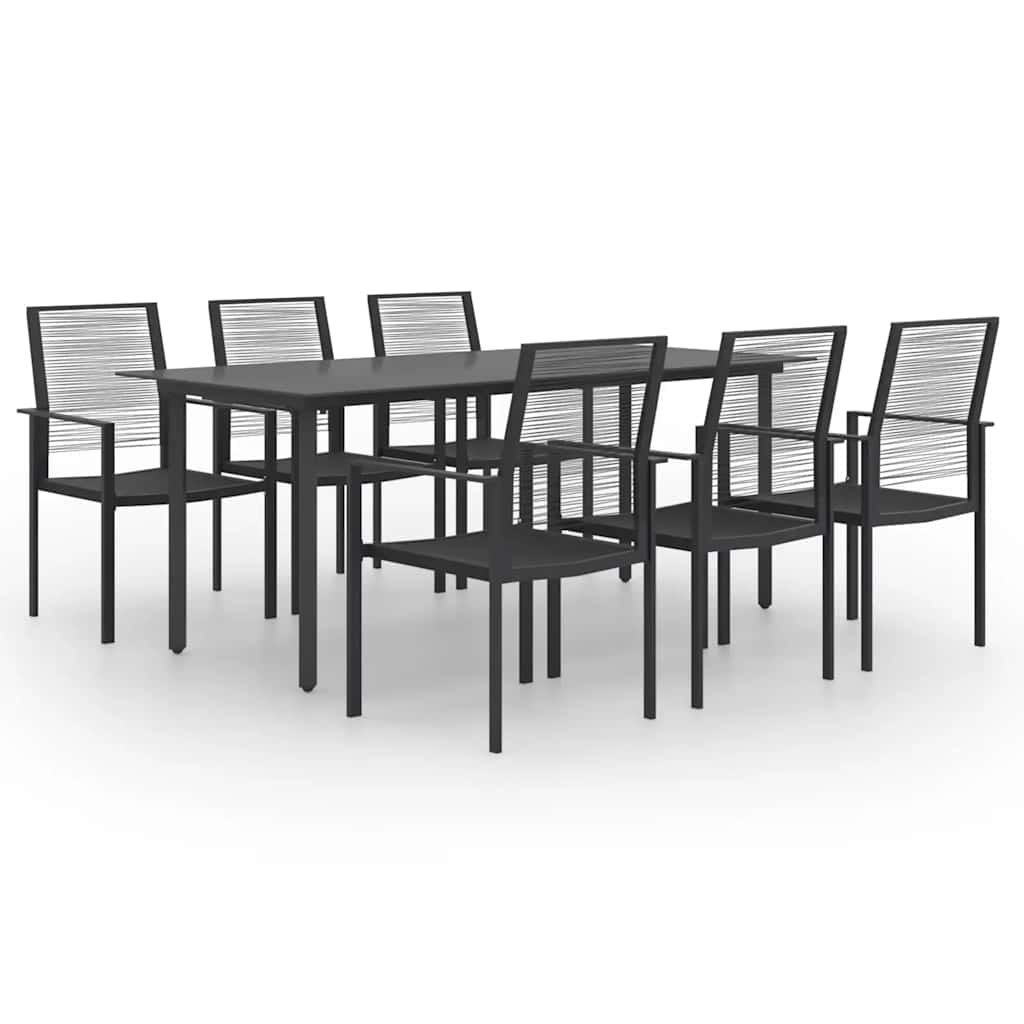 Dining Set | Black | Glass, Powder-Coated Steel, PVC Hollow Rattan