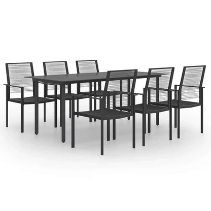 Dining Set | Black | Glass, Powder-Coated Steel, PVC Hollow Rattan