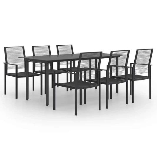 Dining Set | Black | Glass, Powder-Coated Steel, PVC Hollow Rattan