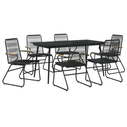 7 Piece Garden Dining Set Black PVC Rattan
