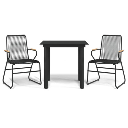3 Piece Garden Dining Set Black PVC Rattan