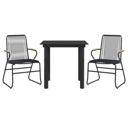 3 Piece Garden Dining Set Black PVC Rattan