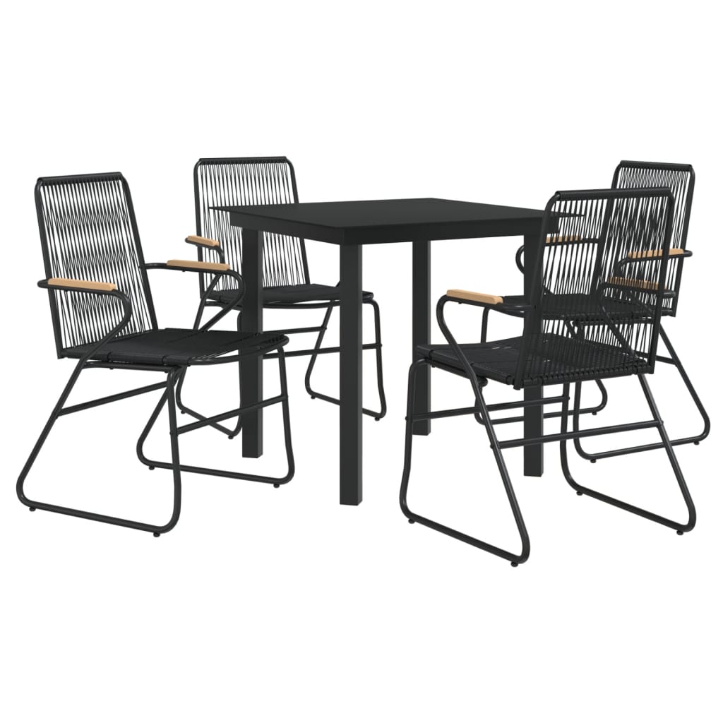5 Piece Garden Dining Set Black PVC Rattan