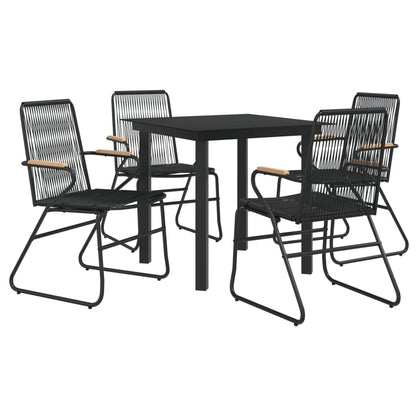 5 Piece Garden Dining Set Black PVC Rattan