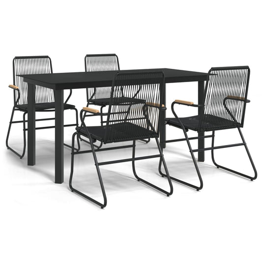 5 Piece Garden Dining Set Black PVC Rattan