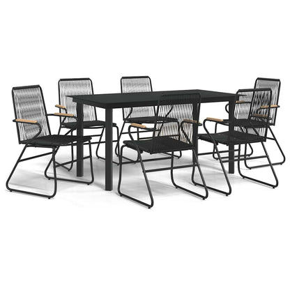 7 Piece Garden Dining Set Black PVC Rattan