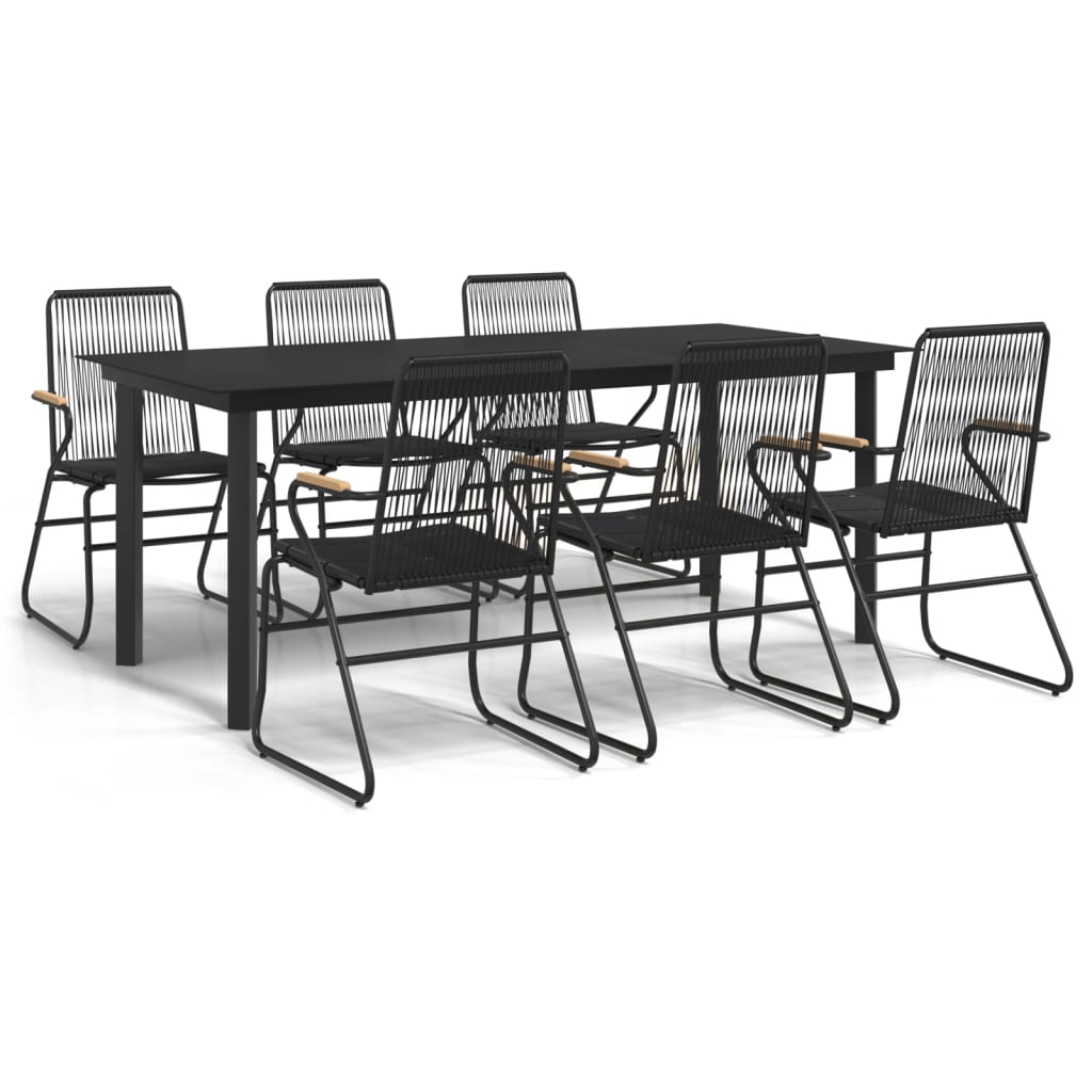 7 Piece Garden Dining Set Black PVC Rattan