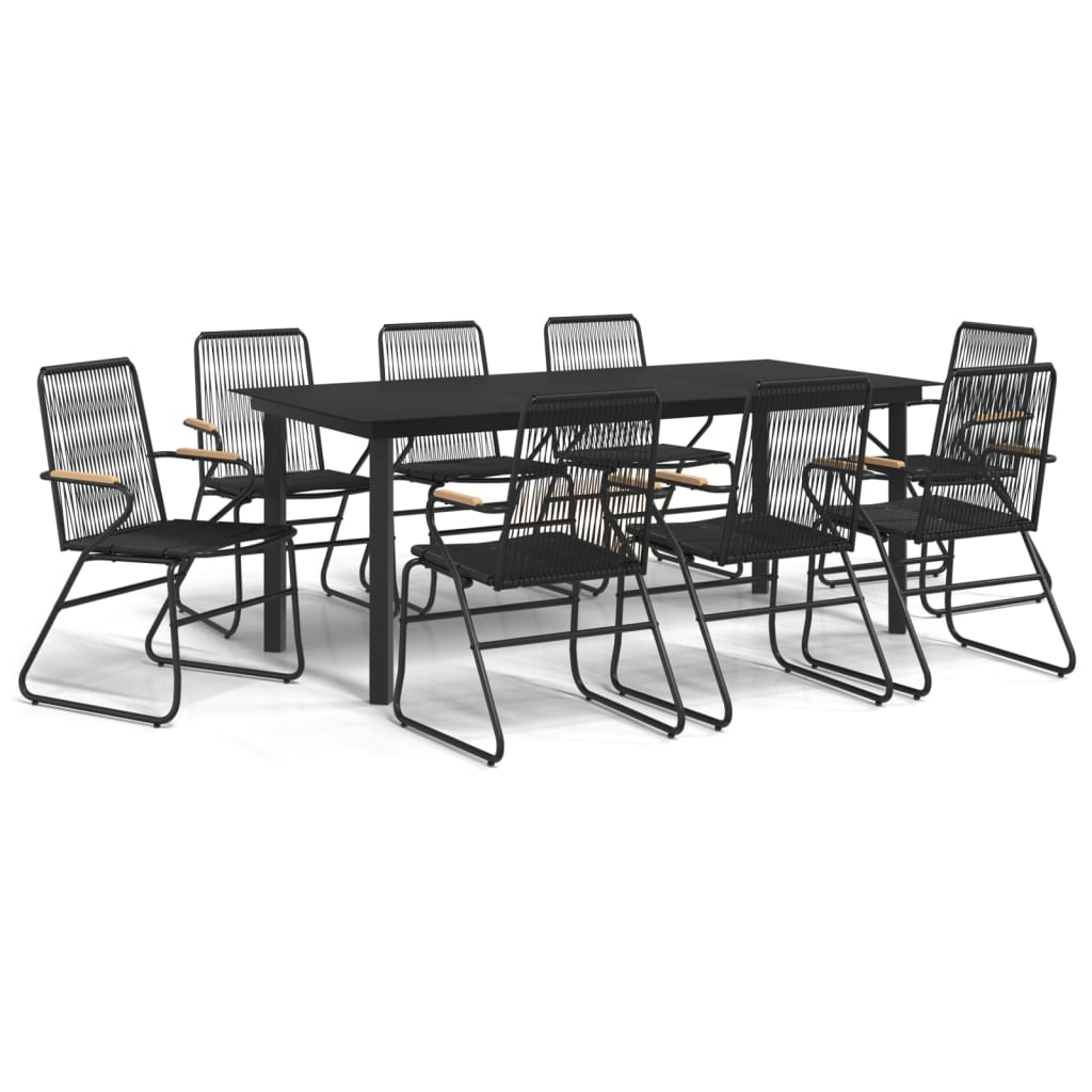 9 Piece Garden Dining Set Black PVC Rattan