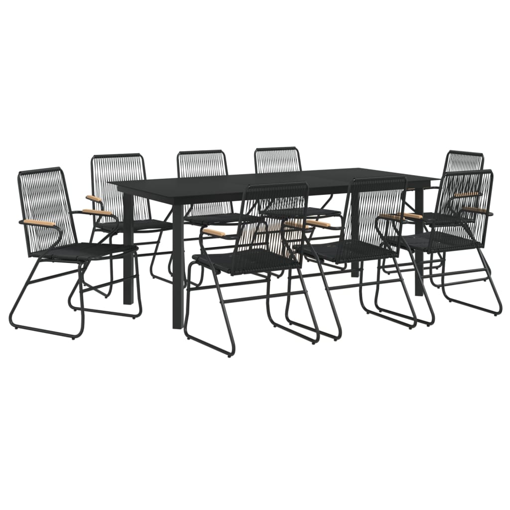 9 Piece Garden Dining Set Black PVC Rattan