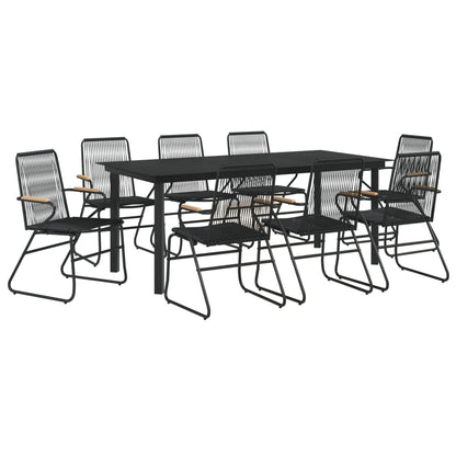 9 Piece Garden Dining Set Black PVC Rattan