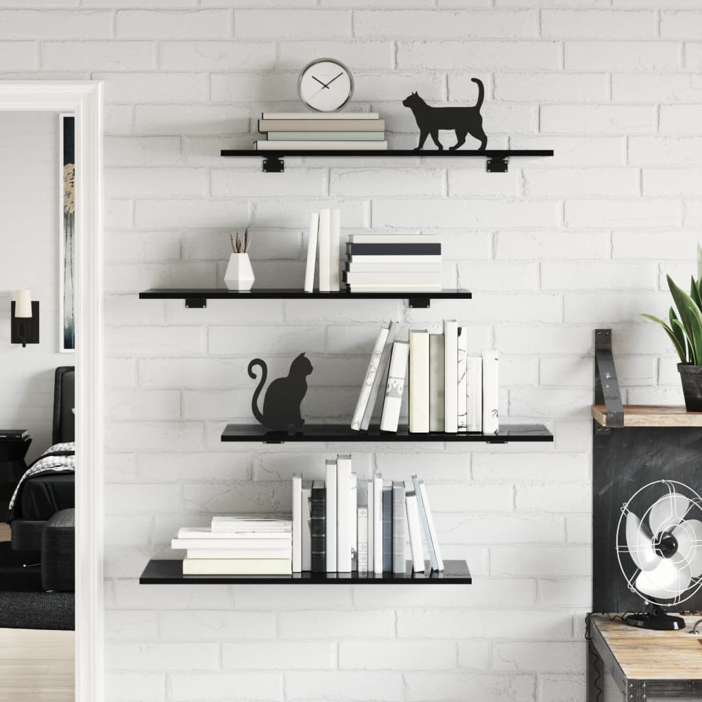 Bookshelf Boards 8 pcs High Gloss Black 80x30x1.5 cm Engineered Wood