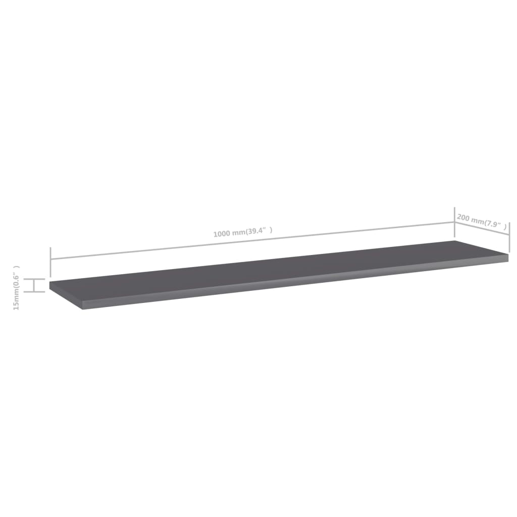 Bookshelf Boards 4 pcs High Gloss Grey 100x20x1.5 cm Engineered Wood