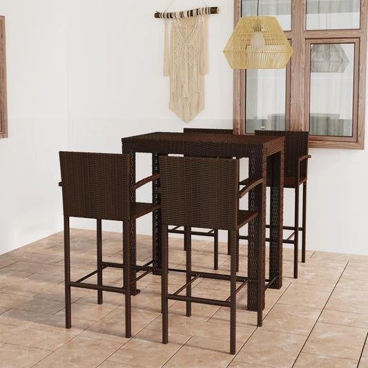 Garden Bar Set | Brown | PE rattan | 5 Piece Set | Footrest