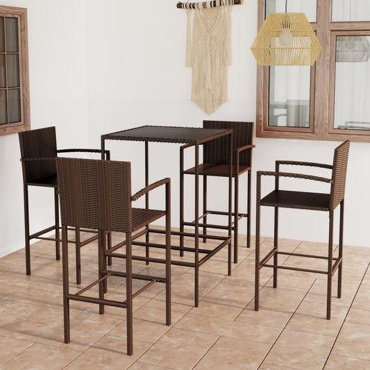 Garden Bar Set | Brown | PE rattan, powder-coated steel, tempered glass