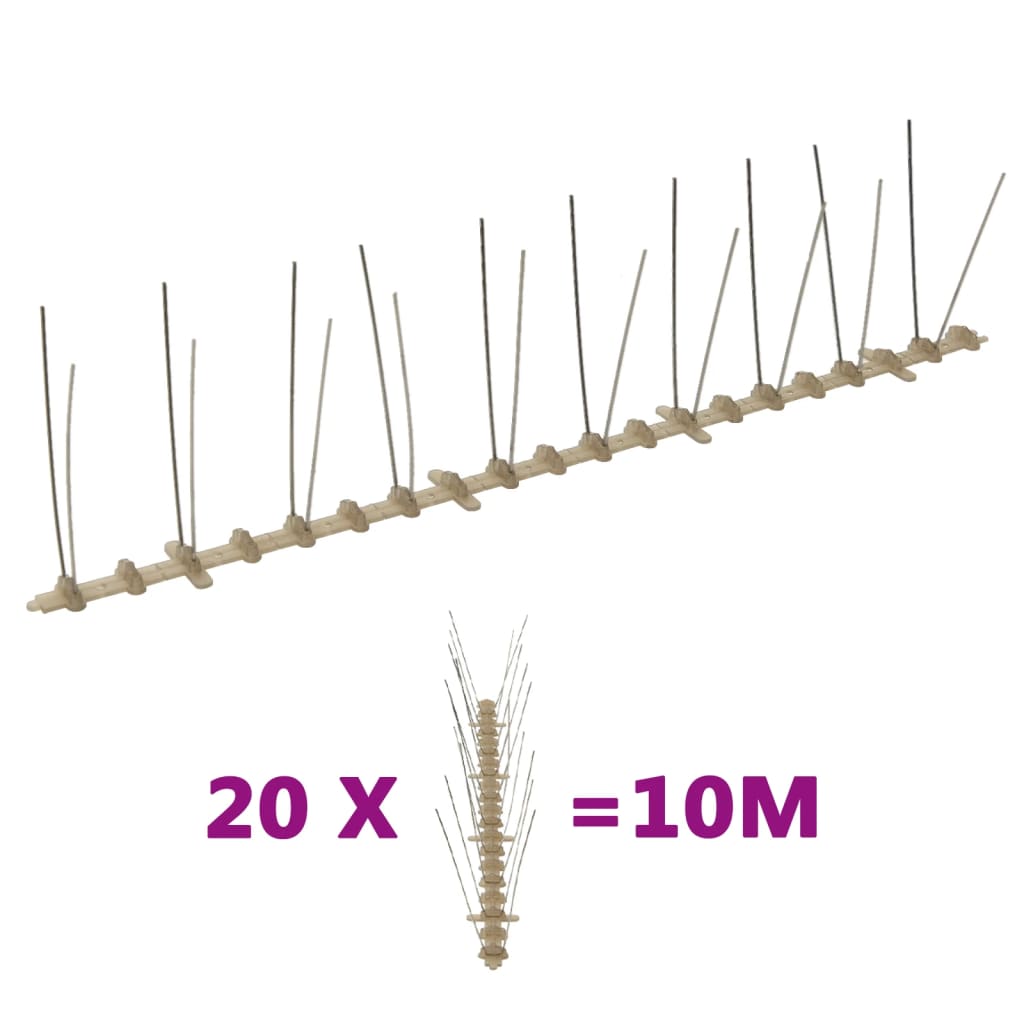 2-row Plastic Bird & Pigeon Spikes Set of 20, ideal for repelling unwanted birds and pests, weather-resistant and effective bird control for garden and home.
