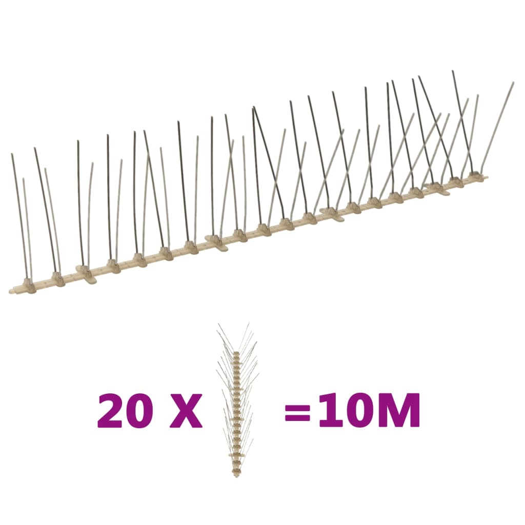 4-row Plastic Bird & Pigeon Spikes Set of 20 10 m, perfect for keeping your home and garden safe from unwanted birds and pests.