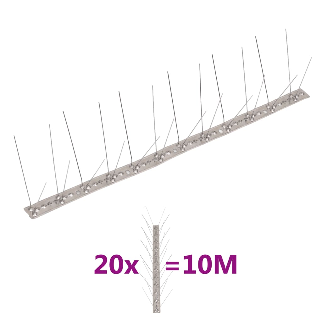 4-row Stainless Steel Bird & Pigeon Spikes Set of 20 10 m shown installed on a roof to prevent birds and pests from entering.