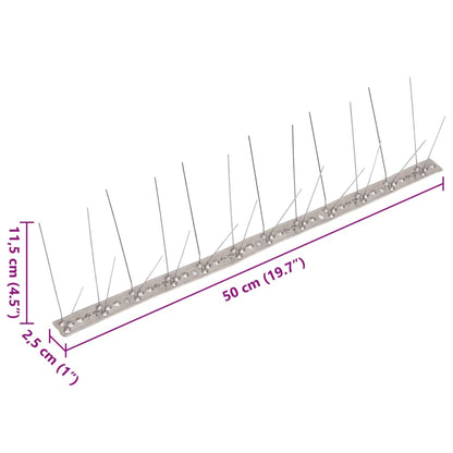4-row Stainless Steel Bird & Pigeon Spikes Set of 20 10 m displayed in a garden setting, illustrating its weather-resistant properties for outdoor use.