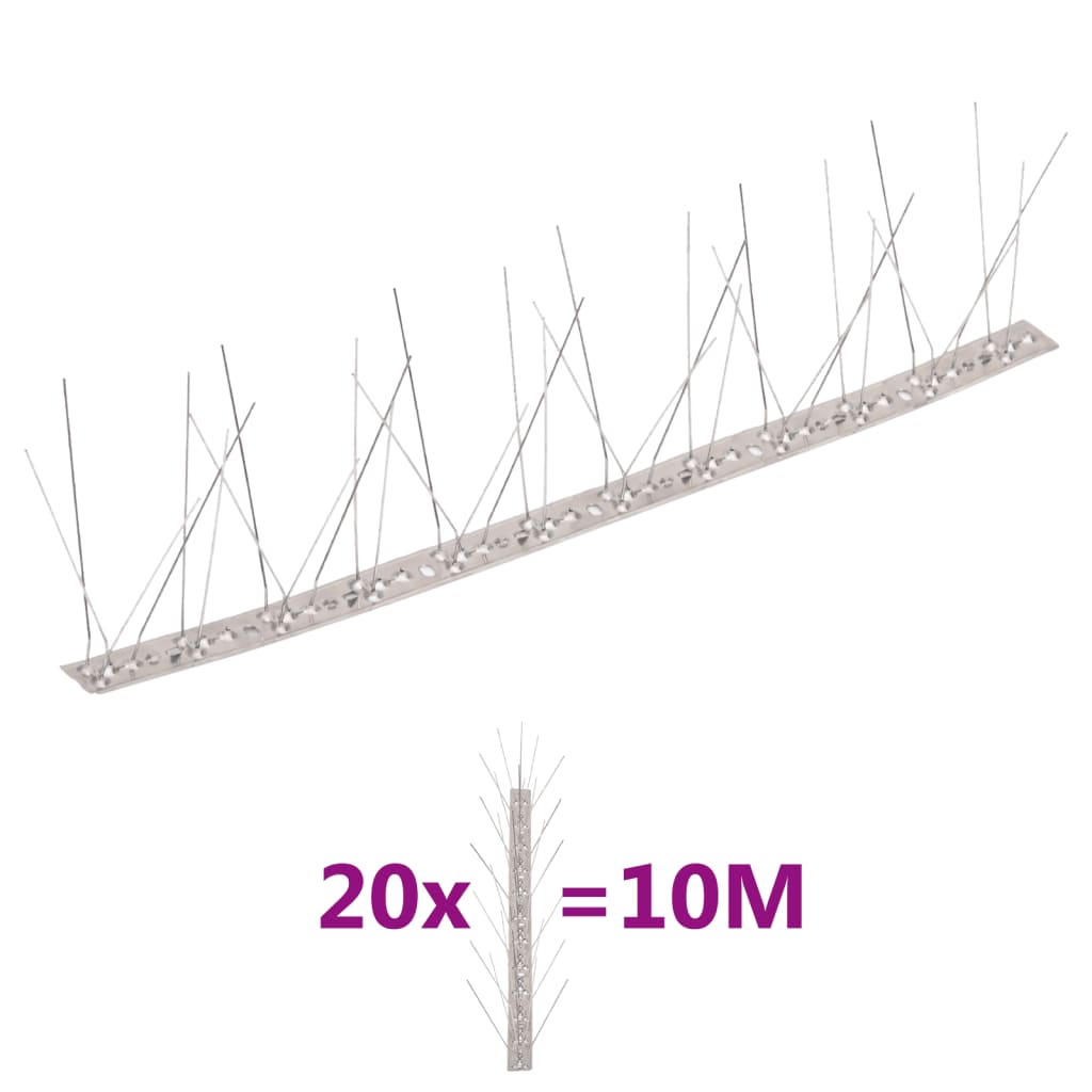 5-row Stainless Steel Bird & Pigeon Spikes Set of 20 10 m for effective bird control and protection in gardens and homes.