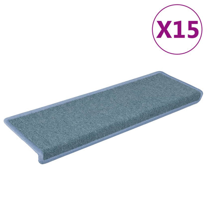 Stair Mats 15 pcs 65x21x4 cm Sea Blue Rectangular Edge