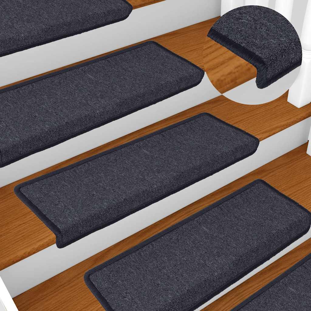 Stair Mats 15 pcs 65x21x4cm Dark Grey and Blue Rectangular Edge