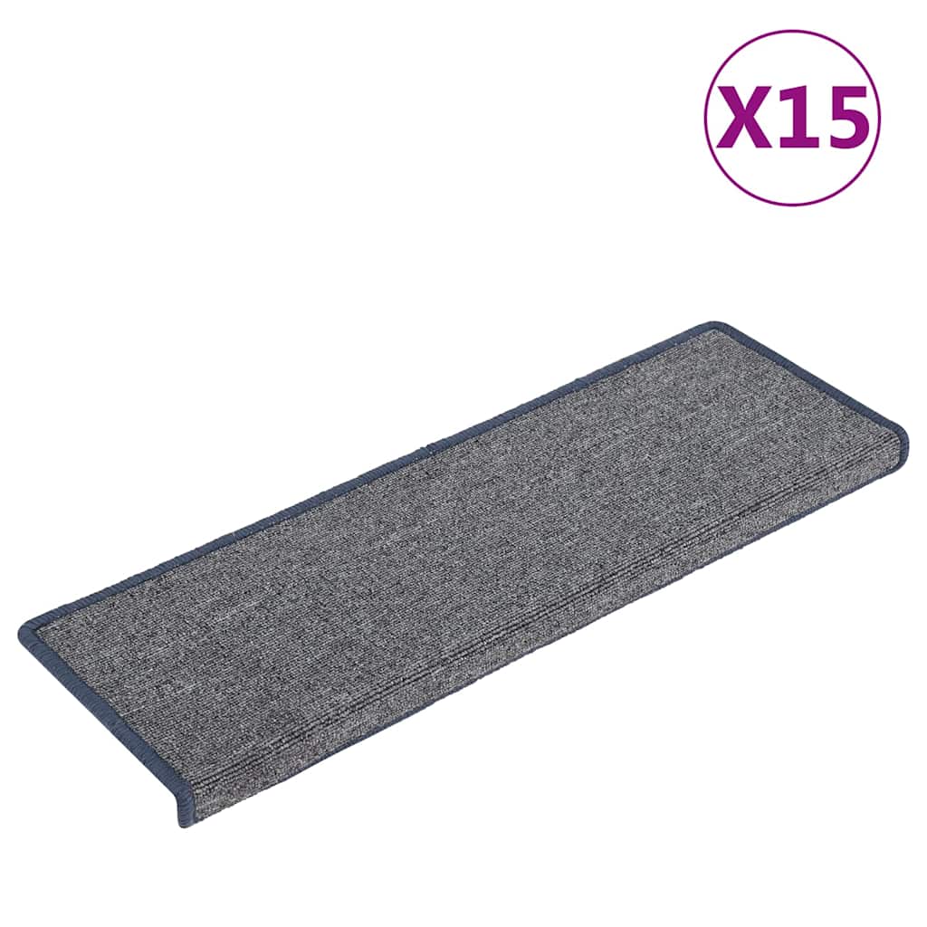 Stair Mats 15 pcs 65x21x4 cm Light Grey and Blue Rectangular Edge
