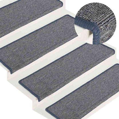 Stair Mats 15 pcs 65x21x4 cm Light Grey and Blue Rectangular Edge