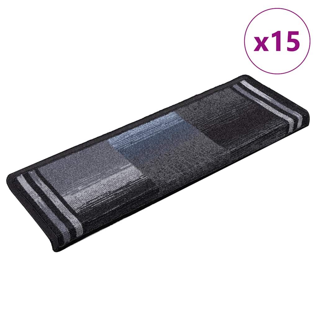 Stair Mats Self-adhesive 15 pcs 65x21x4 cm Black and Grey