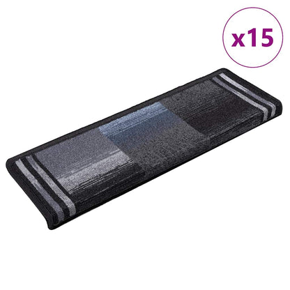 Stair Mats Self-adhesive 15 pcs 65x21x4 cm Black and Grey