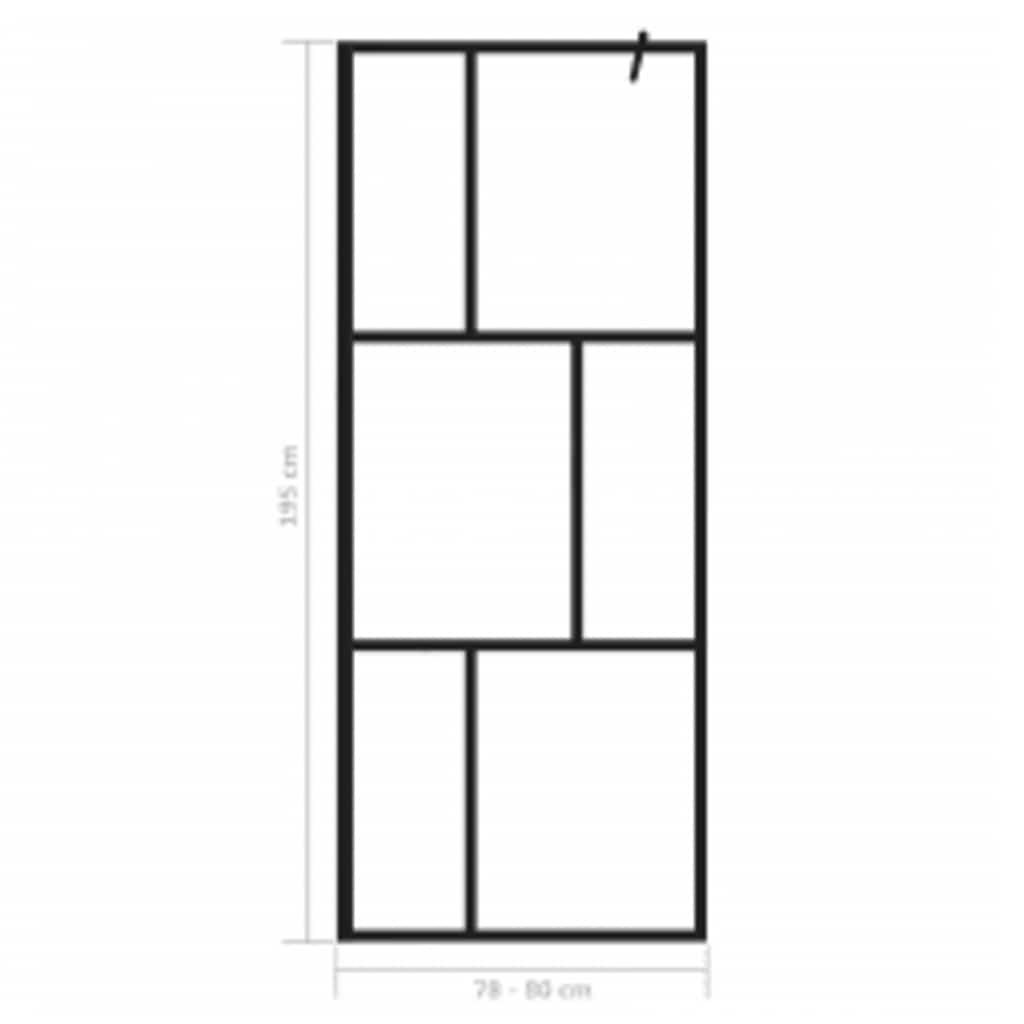 Walk-in Shower Wall with Tempered Glass Black 80x195 cm
