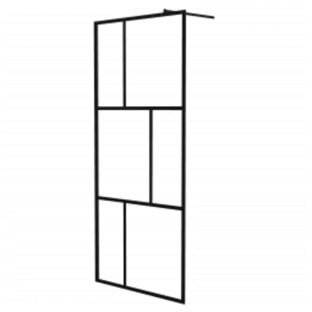 Walk-in Shower Wall with Tempered Glass Black 90x195 cm
