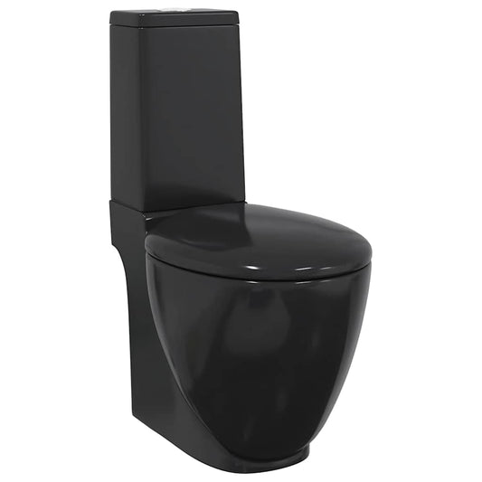 WC Ceramic Toilet Bathroom Round Toilet Bottom Water Flow Black