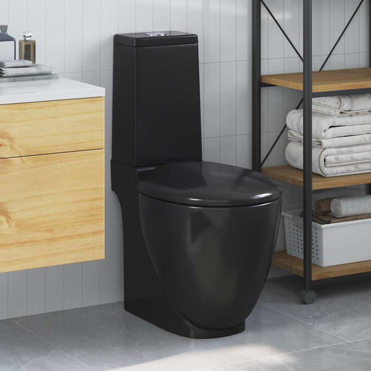 WC Ceramic Toilet Bathroom Round Toilet Bottom Water Flow Black