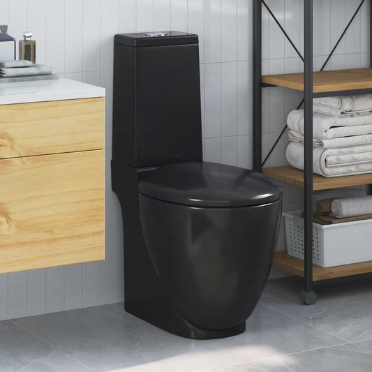 WC Ceramic Toilet Bathroom Round Toilet Bottom Water Flow Black