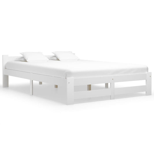 Bed Frame without Mattress White Solid Pine Wood 140x200 cm