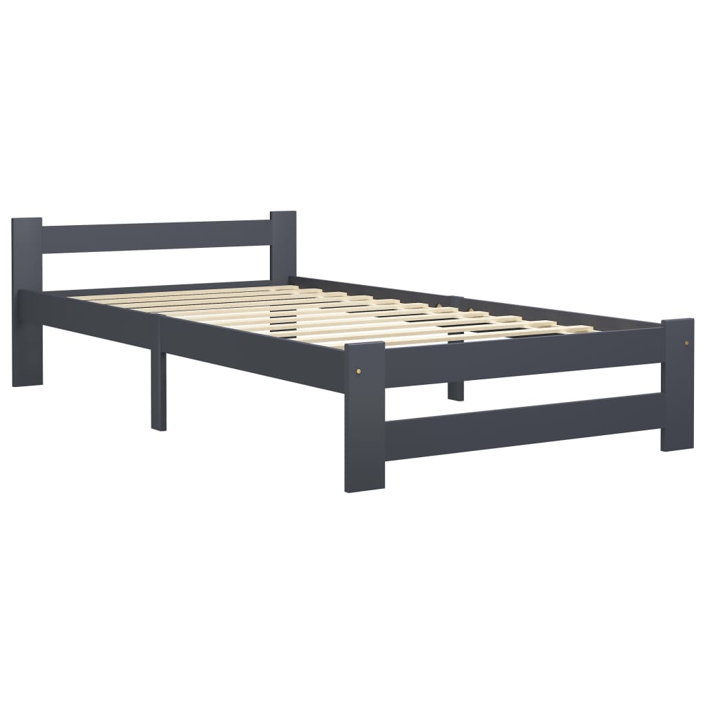 Bed Frame | Dark Grey | Solid Pine Wood, Plywood | Single | Durable
