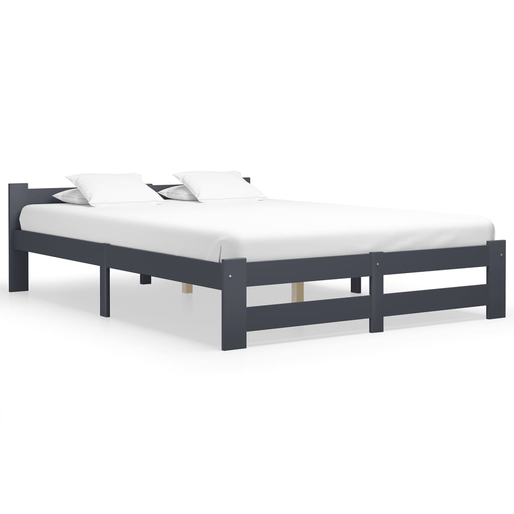 Bed Frame | Dark Grey | Solid Pine Wood, Plywood | Double |  Durable