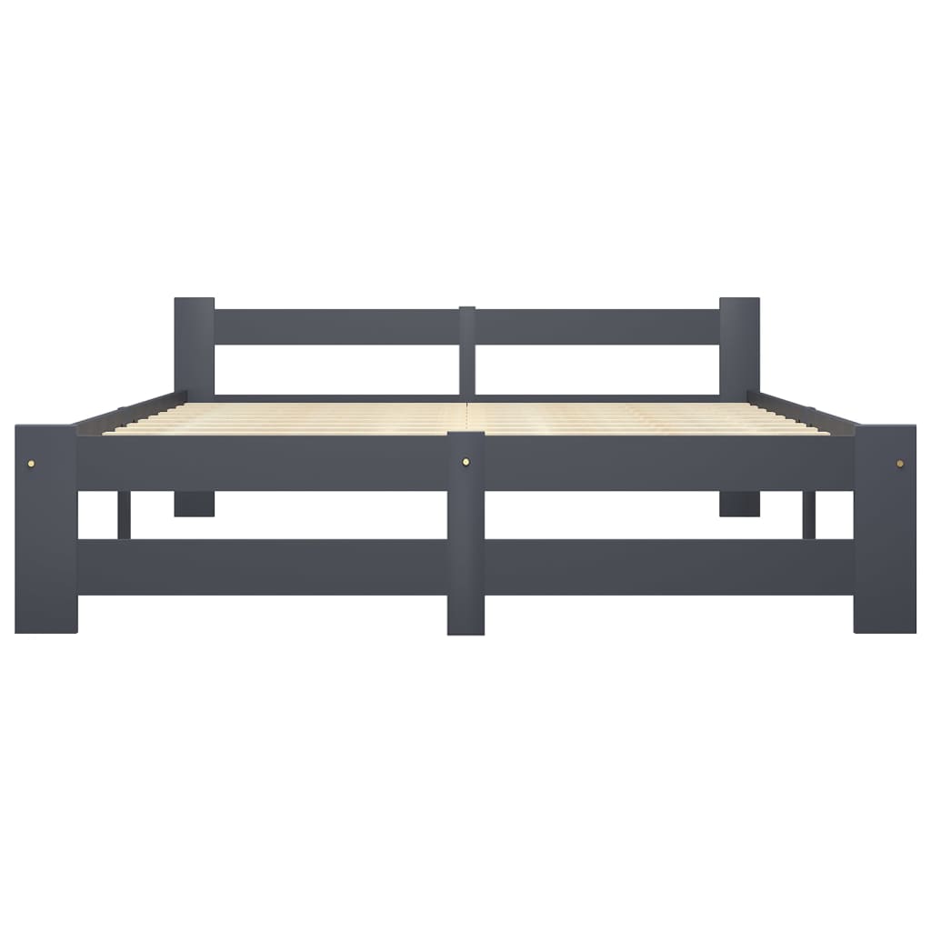 Bed Frame | Dark Grey | Solid Pine Wood, Plywood | Double |  Durable