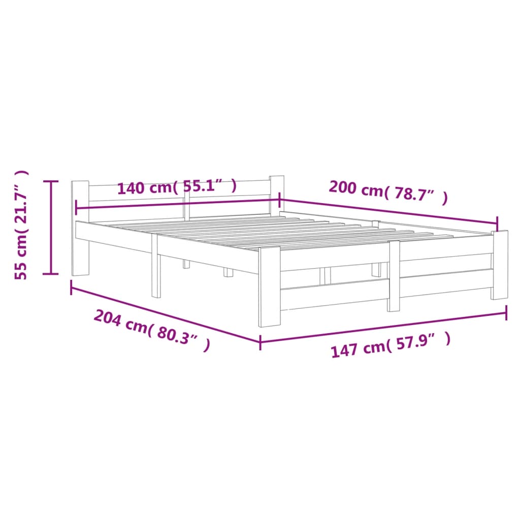 Bed Frame | Dark Grey | Solid Pine Wood, Plywood | Double |  Durable