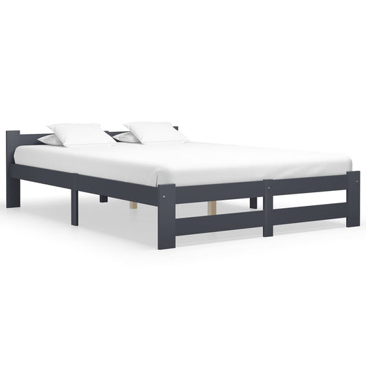 Bed Frame | Dark Grey | Solid Pine Wood, Plywood | Double | Durable