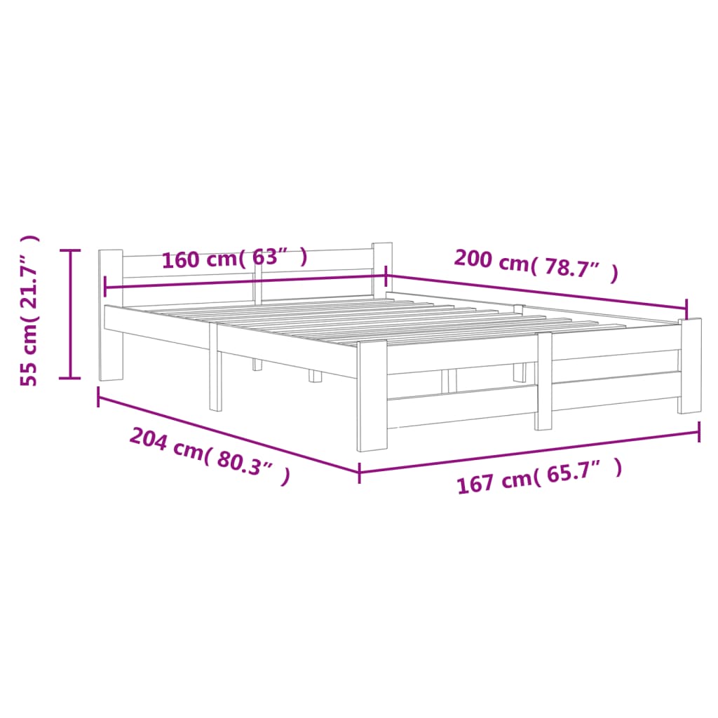 Bed Frame | Dark Grey | Solid Pine Wood, Plywood | Double | Durable