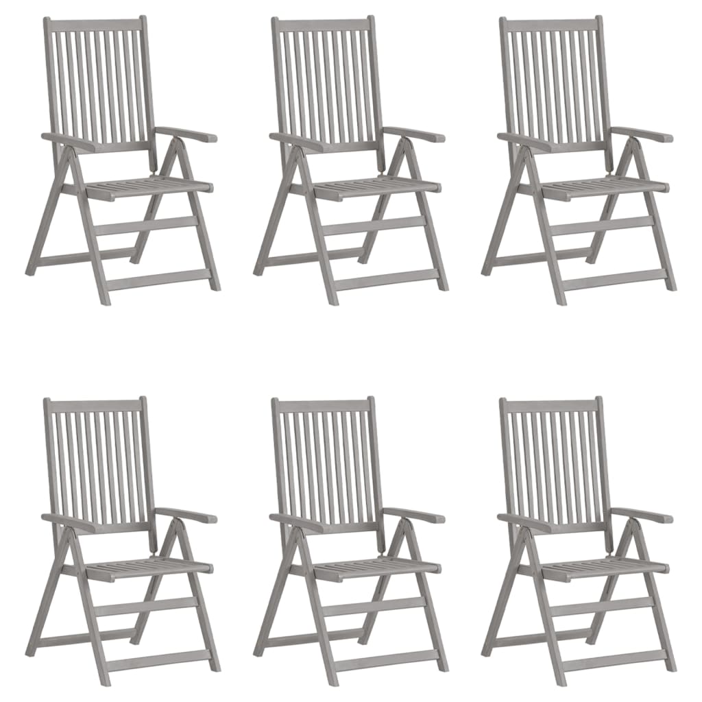Garden Chair | Set of 6 | Grey | Solid Acacia Wood | Standard | Foldable