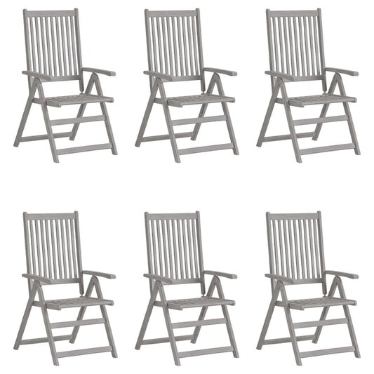 Garden Chair | Set of 6 | Grey | Solid Acacia Wood | Standard | Foldable