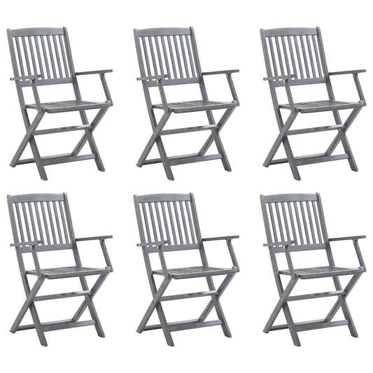 Outdoor Chair | Set of 6 | Grey | Solid Acacia wood | Standard | Foldable