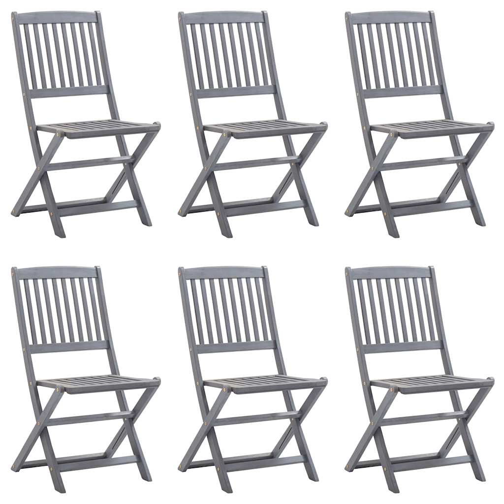 Outdoor Chair | Set of 6 | Grey | Solid Acacia Wood | Medium | Foldable