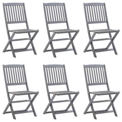 Outdoor Chair | Set of 6 | Grey | Solid Acacia Wood | Medium | Foldable