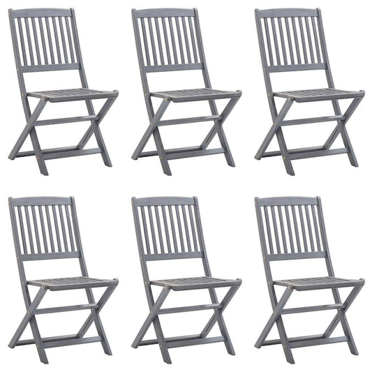 Outdoor Chair | Set of 6 | Grey | Solid Acacia Wood | Medium | Foldable