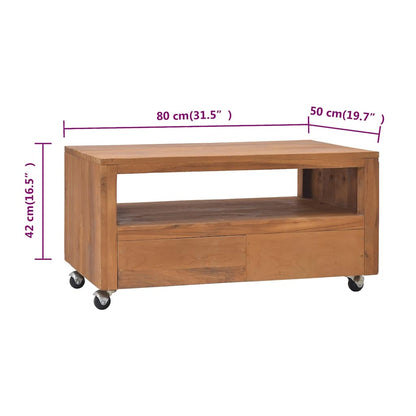 326130 vidaXL TV Cabinet with Wheels 80x50x42 cm Solid Teak Wood