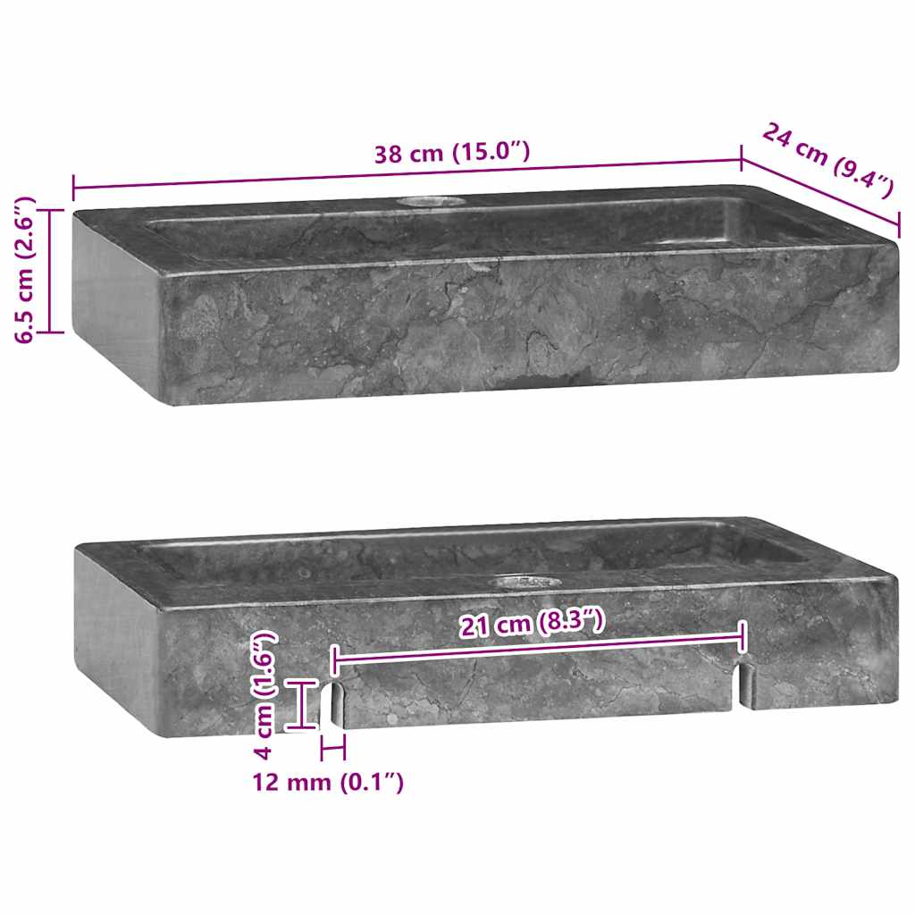 Sink Grey 38x24x6.5 cm Marble
